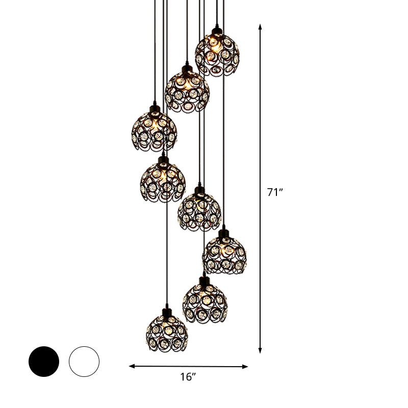 White/Black 8 Bulbs Ceiling Light Modernism Crystal Dome Multi Light Chandelier for Living Room Clearhalo 'Ceiling Lights' 'Modern Pendants' 'Modern' 'Pendant Lights' 'Pendants' Lighting' 399078