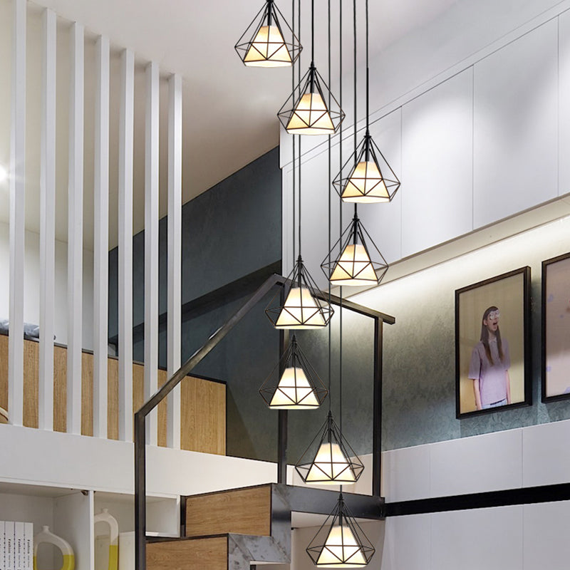 Black Diamond Cage Ceiling Light Modern Iron 8-Bulb Living Room Multi Pendant Chandelier Clearhalo 'Ceiling Lights' 'Modern Pendants' 'Modern' 'Pendant Lights' 'Pendants' Lighting' 399122