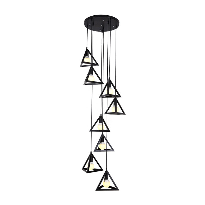 Modern Triangle Frame Suspension Lamp 8 Lights Metal Multi Hanging Light Fixture in Black Clearhalo 'Ceiling Lights' 'Modern Pendants' 'Modern' 'Pendant Lights' 'Pendants' Lighting' 399129