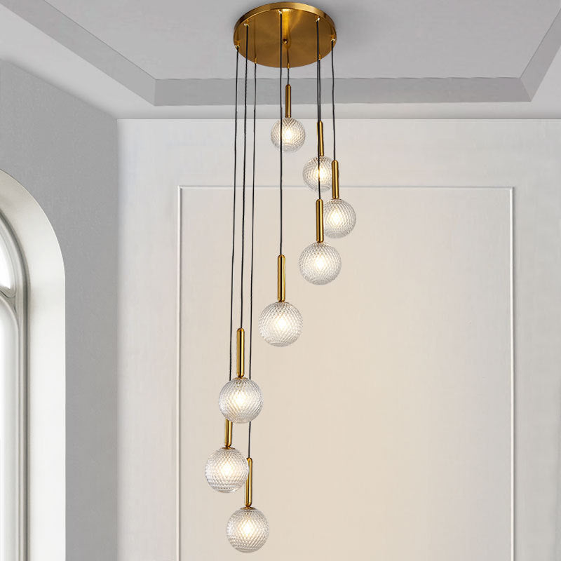 8/9 Bulbs Cluster Pendant Light Modernist Spiral White/Clear Lattice Glass Ceiling Hang Fixture Clearhalo 'Ceiling Lights' 'Glass shade' 'Glass' 'Modern Pendants' 'Modern' 'Pendant Lights' 'Pendants' Lighting' 399142