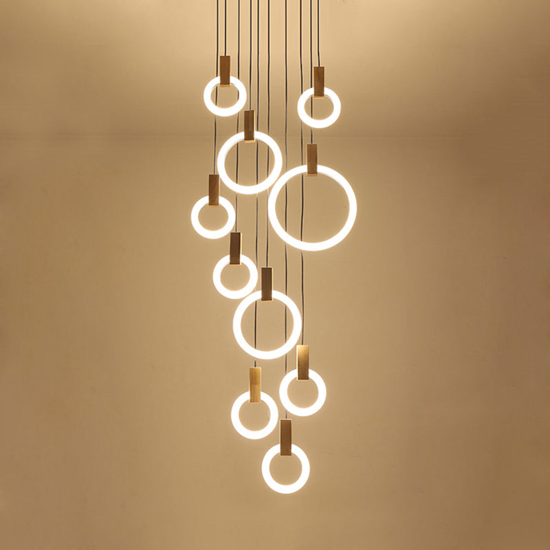 Rings Acrylic Cluster Pendant Light Simple 10 Heads Living Room Hanging Ceiling Lamp in White, Round/Linear Canopy Clearhalo 'Ceiling Lights' 'Modern Pendants' 'Modern' 'Pendant Lights' 'Pendants' Lighting' 399172