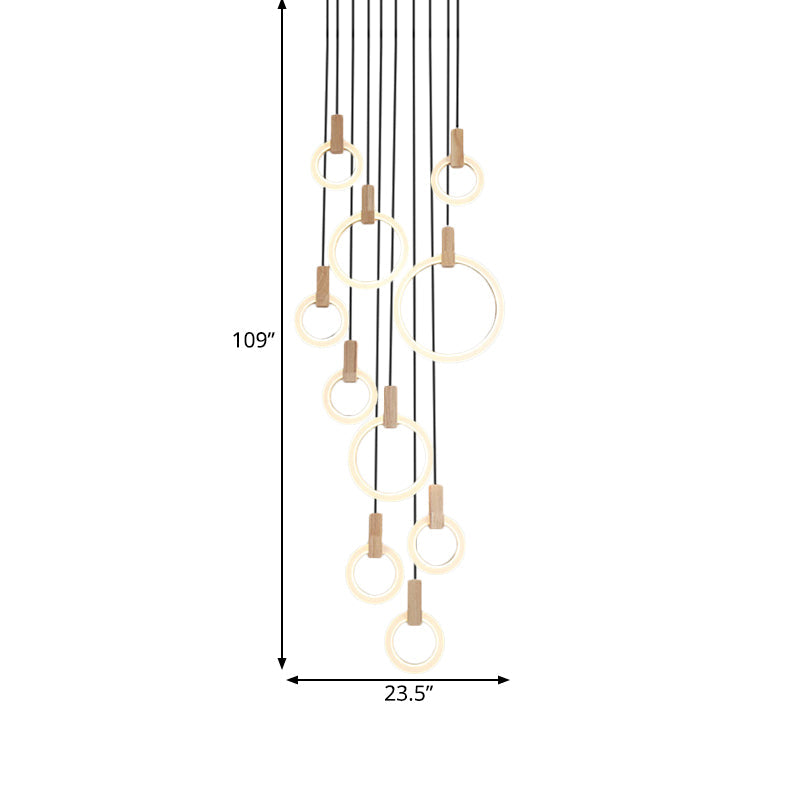 Rings Acrylic Cluster Pendant Light Simple 10 Heads Living Room Hanging Ceiling Lamp in White, Round/Linear Canopy Clearhalo 'Ceiling Lights' 'Modern Pendants' 'Modern' 'Pendant Lights' 'Pendants' Lighting' 399173