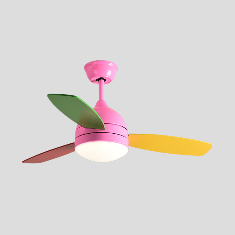 Dome Metal Semi Flush Lighting Kids LED Bedroom Pendant Fan Light Fixture in Pink/Blue with 3 Colorful Blades, 41