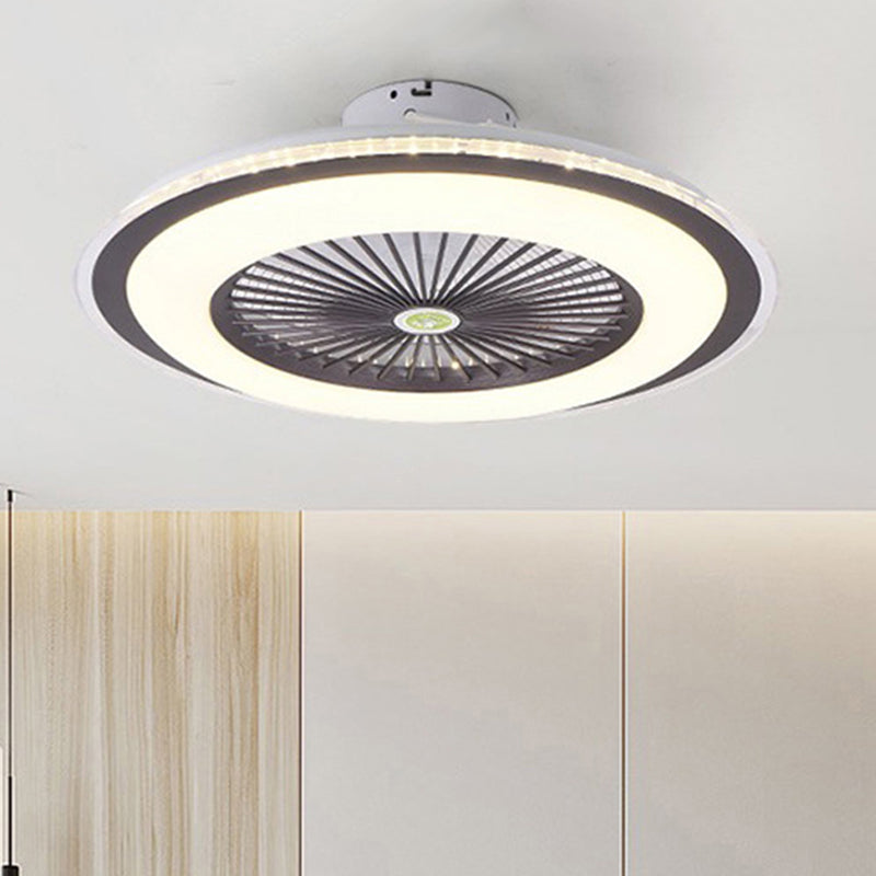 Acrylic Circular Semi Semi Flush Mount Modernism Bedroom 5 Blades LED Ceiling Fan Light in Grey/White/Dark Coffee, 23.5