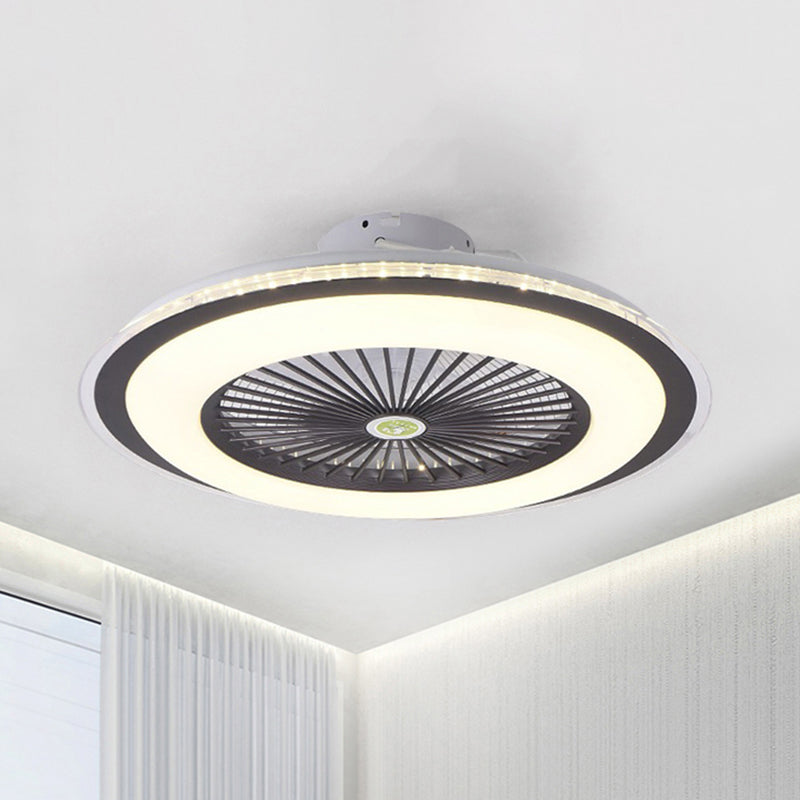 Acrylic Circular Semi Semi Flush Mount Modernism Bedroom 5 Blades LED Ceiling Fan Light in Grey/White/Dark Coffee, 23.5