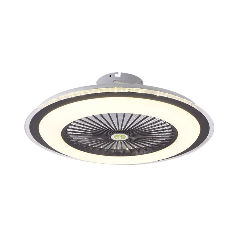 Acrylic Circular Semi Semi Flush Mount Modernism Bedroom 5 Blades LED Ceiling Fan Light in Grey/White/Dark Coffee, 23.5