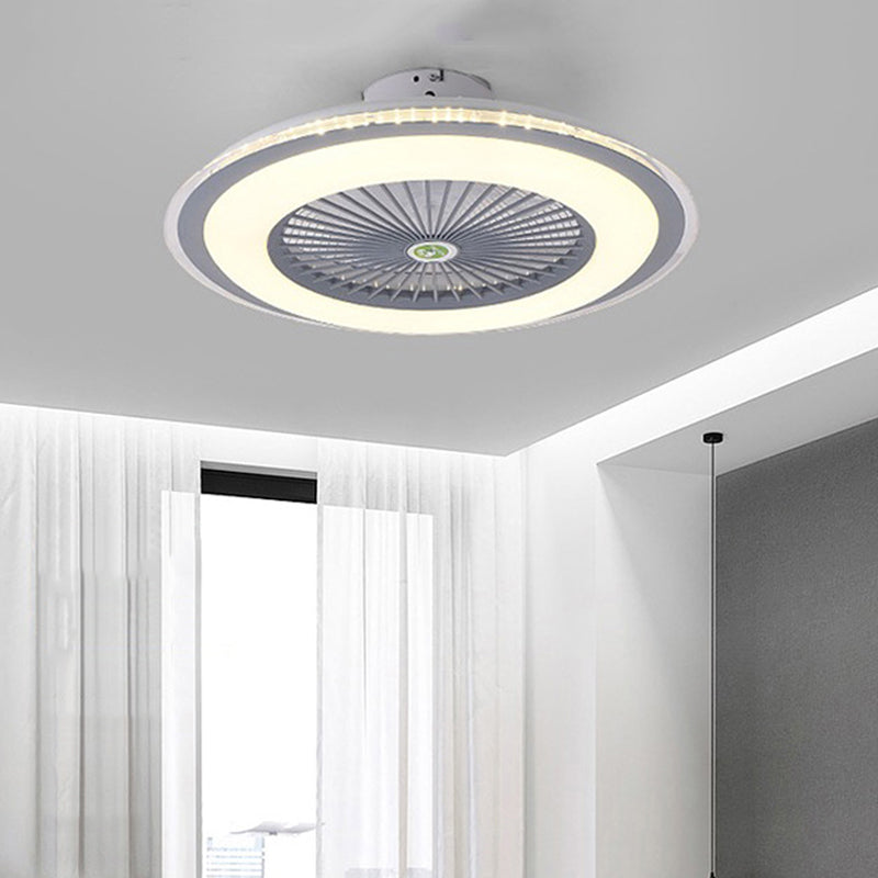 Acrylic Circular Semi Semi Flush Mount Modernism Bedroom 5 Blades LED Ceiling Fan Light in Grey/White/Dark Coffee, 23.5