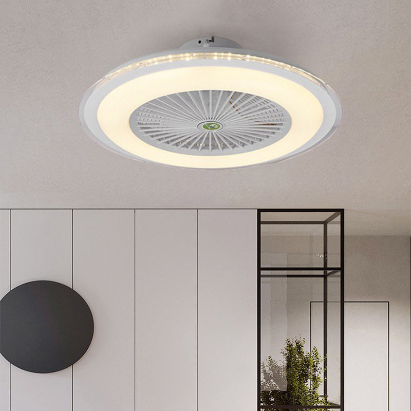 Acrylic Circular Semi Semi Flush Mount Modernism Bedroom 5 Blades LED Ceiling Fan Light in Grey/White/Dark Coffee, 23.5