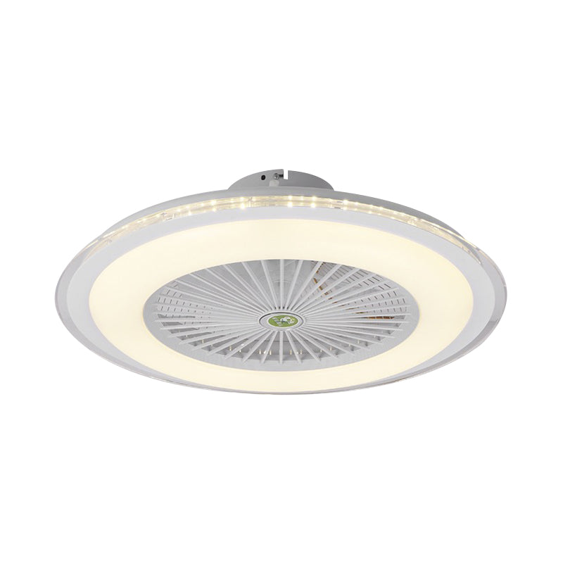 Acrylic Circular Semi Semi Flush Mount Modernism Bedroom 5 Blades LED Ceiling Fan Light in Grey/White/Dark Coffee, 23.5