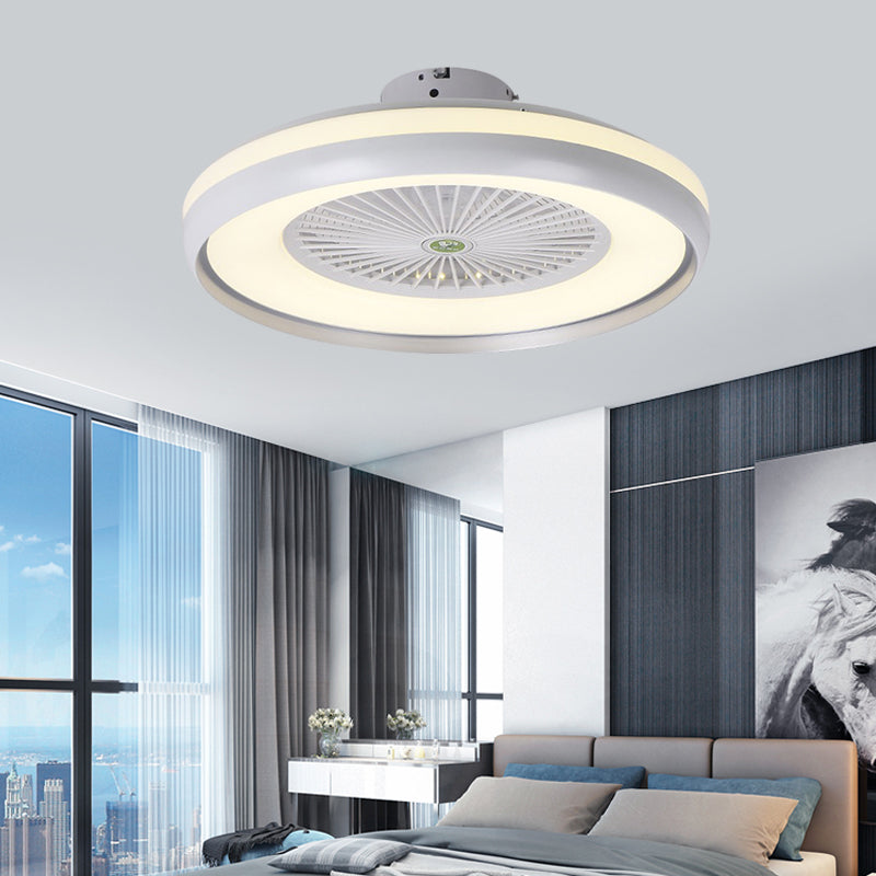 Round Bedroom Semi Flush Light Fixture Contemporary Acrylic Grey/Dark Coffee/Champagne 23.5