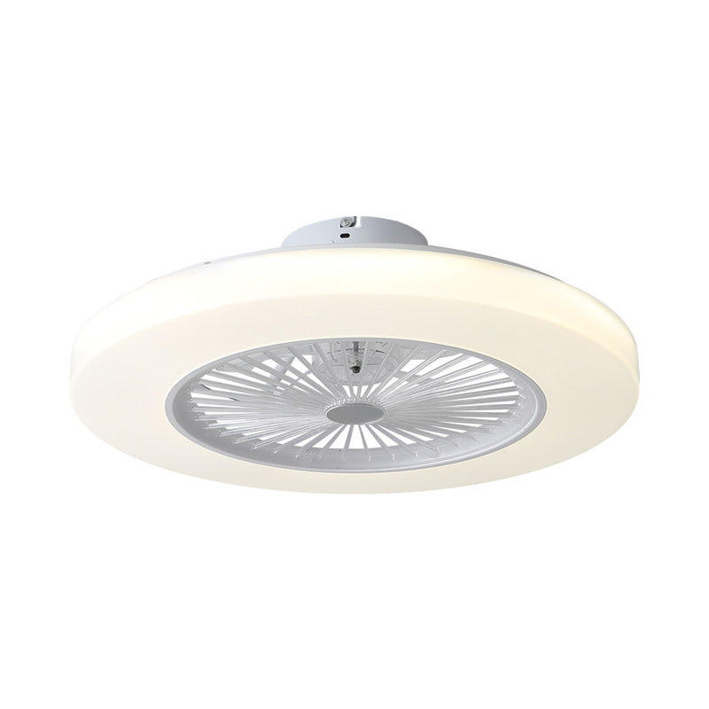 Modern Circle Semi Flush Mounted Lamp LED Acrylic Shade Hanging Ceiling Fan Light in White with 6 Clear Blades, 23