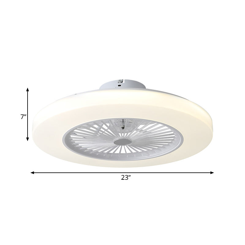 Modern Circle Semi Flush Mounted Lamp LED Acrylic Shade Hanging Ceiling Fan Light in White with 6 Clear Blades, 23