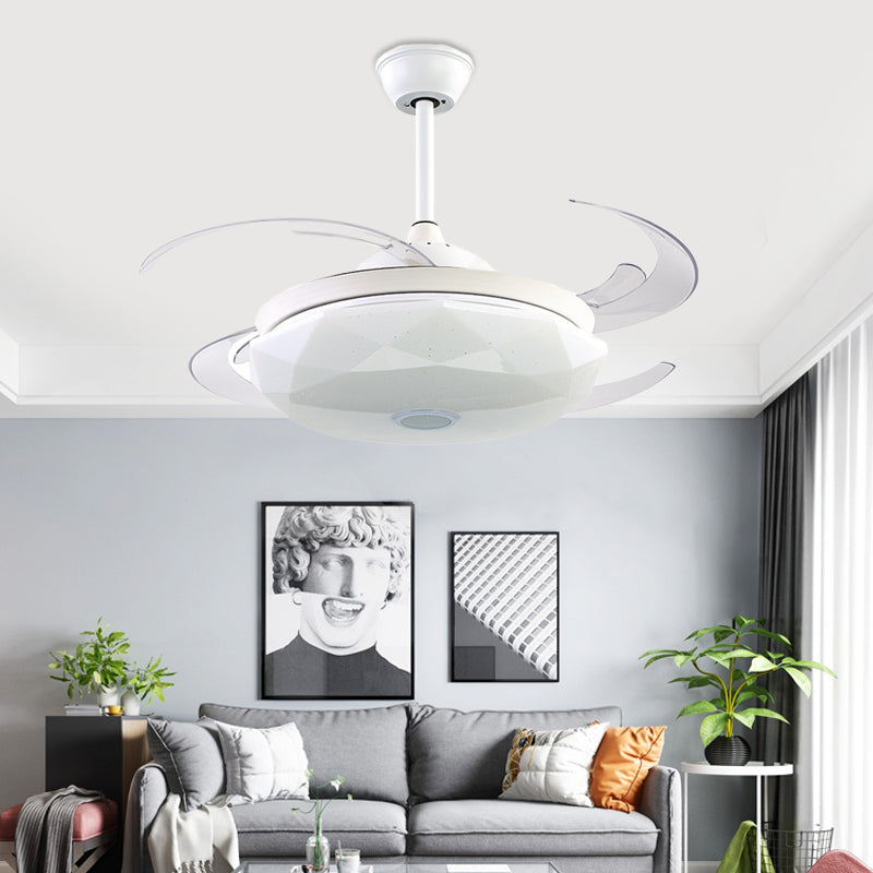 4 Blades Acrylic White Semi Flushmount Round LED Contemporary Pendant Fan Light Fixture for Bedroom, 48