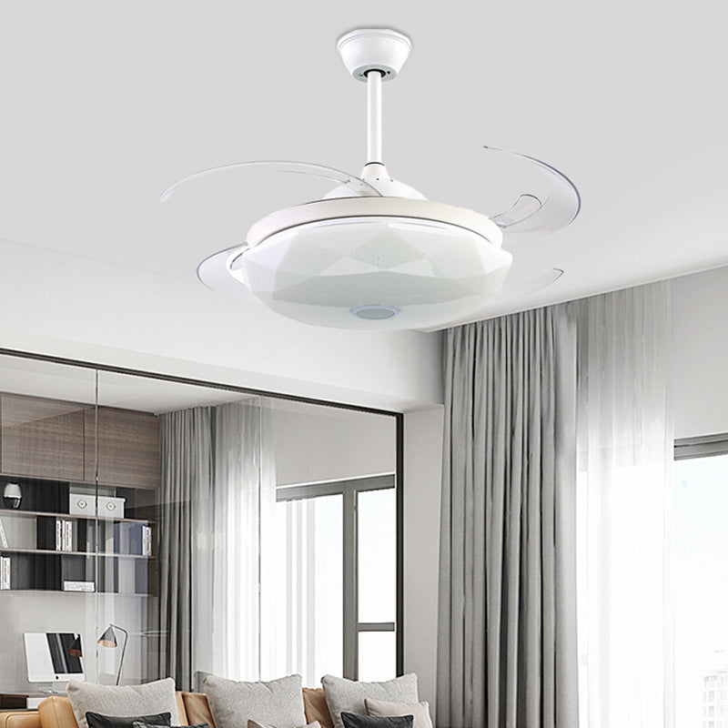 4 Blades Acrylic White Semi Flushmount Round LED Contemporary Pendant Fan Light Fixture for Bedroom, 48