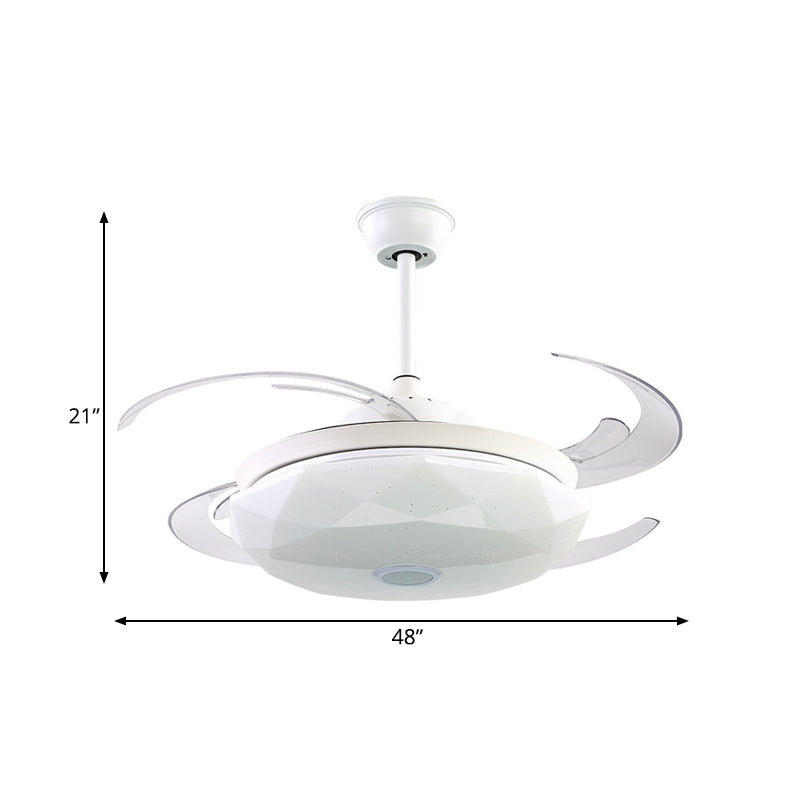 4 Blades Acrylic White Semi Flushmount Round LED Contemporary Pendant Fan Light Fixture for Bedroom, 48