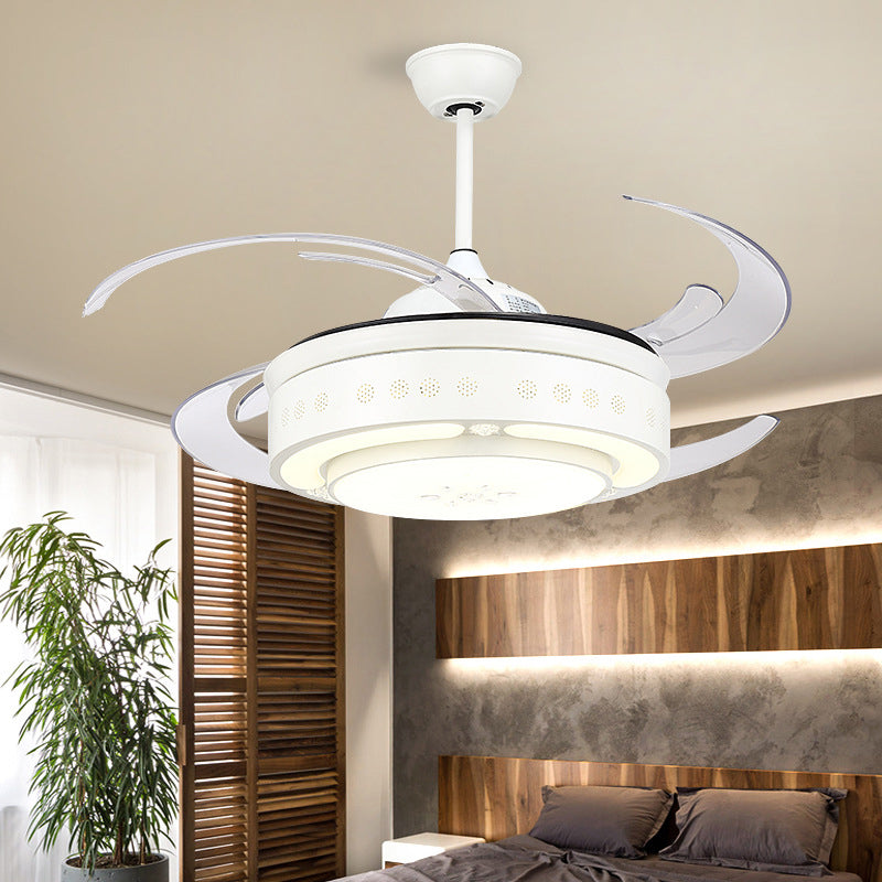 White Circle Hanging Fan Lamp Modernist Metallic Living Room 48