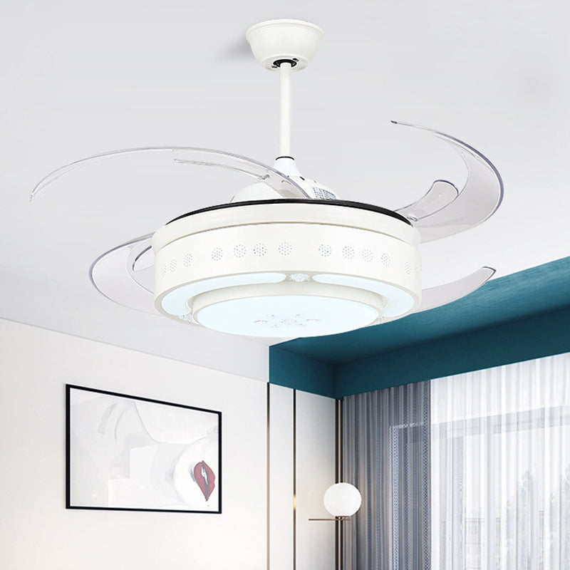 White Circle Hanging Fan Lamp Modernist Metallic Living Room 48