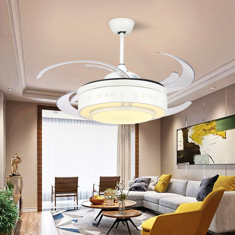 White Circle Hanging Fan Lamp Modernist Metallic Living Room 48