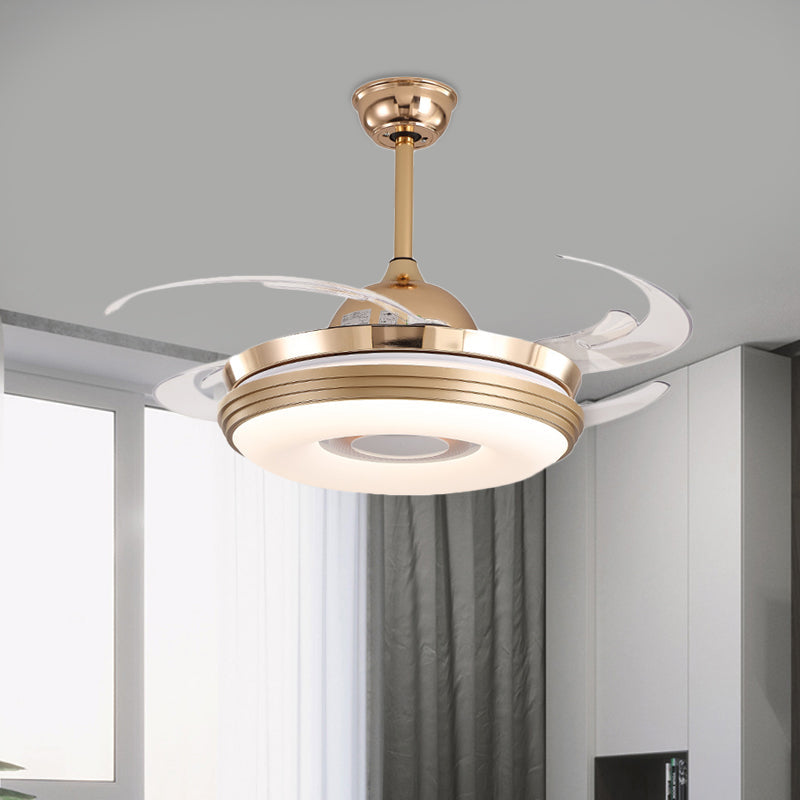 LED Ceiling Fan Lighting Modernism Round Metal 8 Blades Semi Flush Mounted Lamp in Nickel, 48