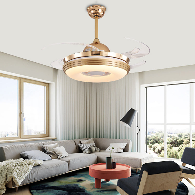 LED Ceiling Fan Lighting Modernism Round Metal 8 Blades Semi Flush Mounted Lamp in Nickel, 48