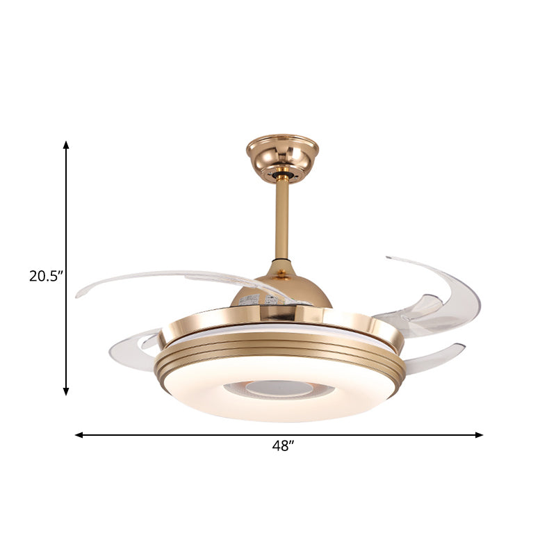 LED Ceiling Fan Lighting Modernism Round Metal 8 Blades Semi Flush Mounted Lamp in Nickel, 48