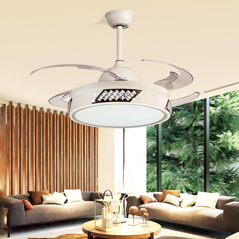 Metallic Circular Hanging Fan Lighting Modernist Bedroom LED Semi Flush Lamp in White with 8 Blades, 48