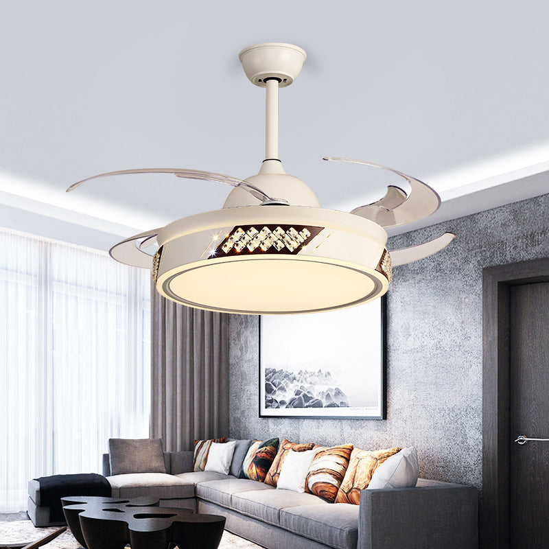 Metallic Circular Hanging Fan Lighting Modernist Bedroom LED Semi Flush Lamp in White with 8 Blades, 48