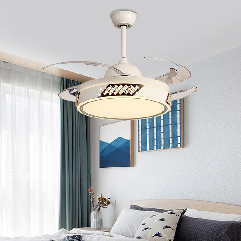 Metallic Circular Hanging Fan Lighting Modernist Bedroom LED Semi Flush Lamp in White with 8 Blades, 48