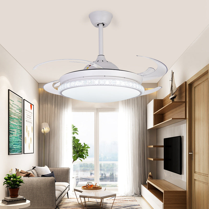 LED Ceiling Fan Lighting Modernism Bedroom 8 Blades Semi Flush Lamp with Circular Acrylic Shade in White, 48