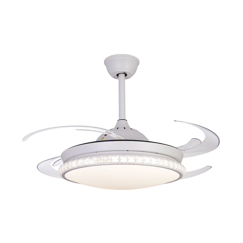 LED Ceiling Fan Lighting Modernism Bedroom 8 Blades Semi Flush Lamp with Circular Acrylic Shade in White, 48