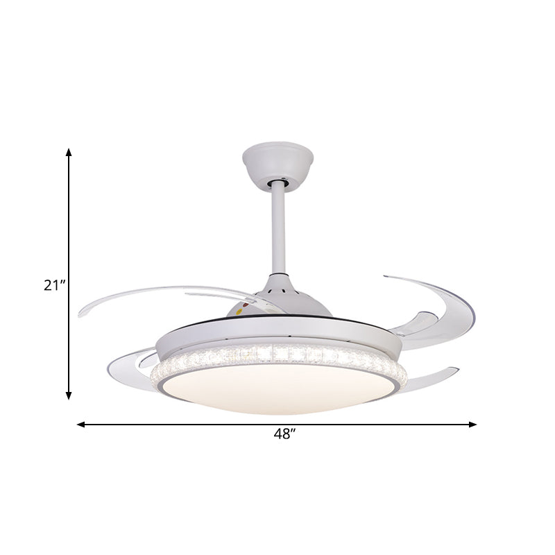 LED Ceiling Fan Lighting Modernism Bedroom 8 Blades Semi Flush Lamp with Circular Acrylic Shade in White, 48