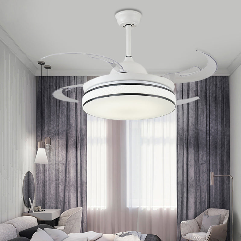 Round Acrylic Pendant Fan Light Modern LED Bedroom Semi Flush Lamp Fixture in White with 8 Blades, 48