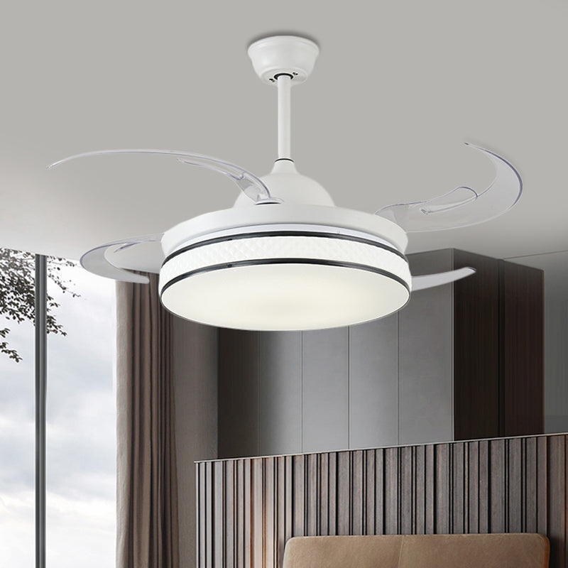 Round Acrylic Pendant Fan Light Modern LED Bedroom Semi Flush Lamp Fixture in White with 8 Blades, 48