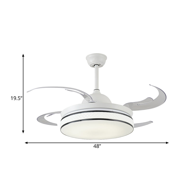 Round Acrylic Pendant Fan Light Modern LED Bedroom Semi Flush Lamp Fixture in White with 8 Blades, 48