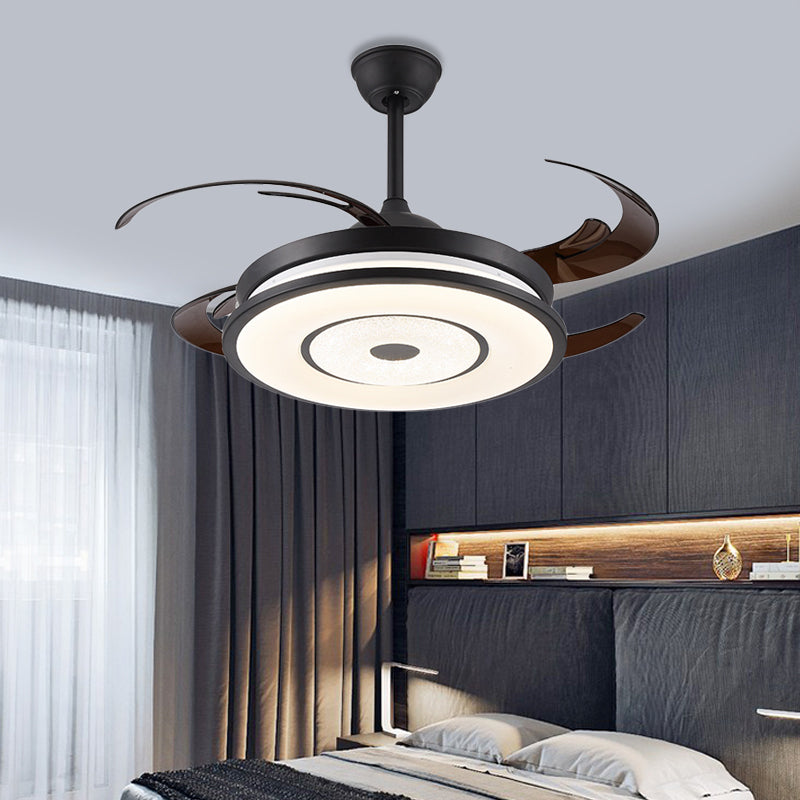 Metal Black Semi Flush Lighting Drum LED Simple 8 Blades Hanging Fan Light Fixture with Acrylic Shade, 48