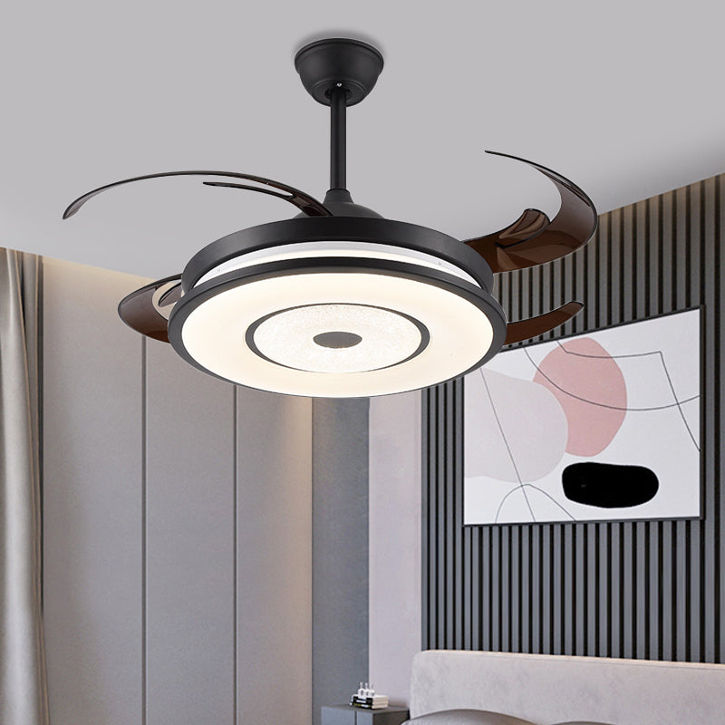 Metal Black Semi Flush Lighting Drum LED Simple 8 Blades Hanging Fan Light Fixture with Acrylic Shade, 48