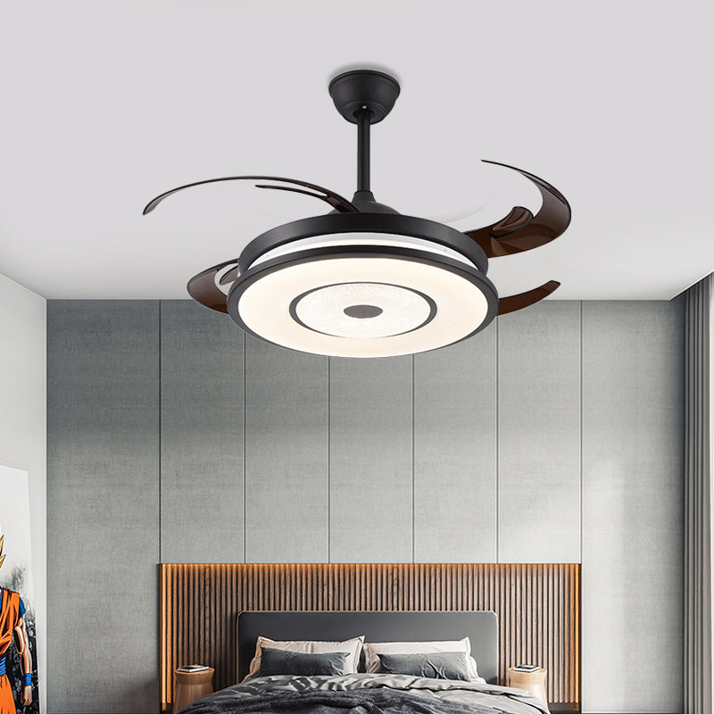 Metal Black Semi Flush Lighting Drum LED Simple 8 Blades Hanging Fan Light Fixture with Acrylic Shade, 48