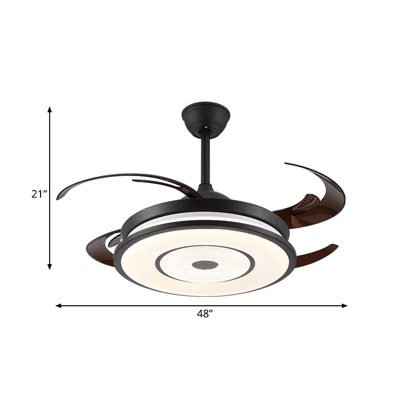 Metal Black Semi Flush Lighting Drum LED Simple 8 Blades Hanging Fan Light Fixture with Acrylic Shade, 48