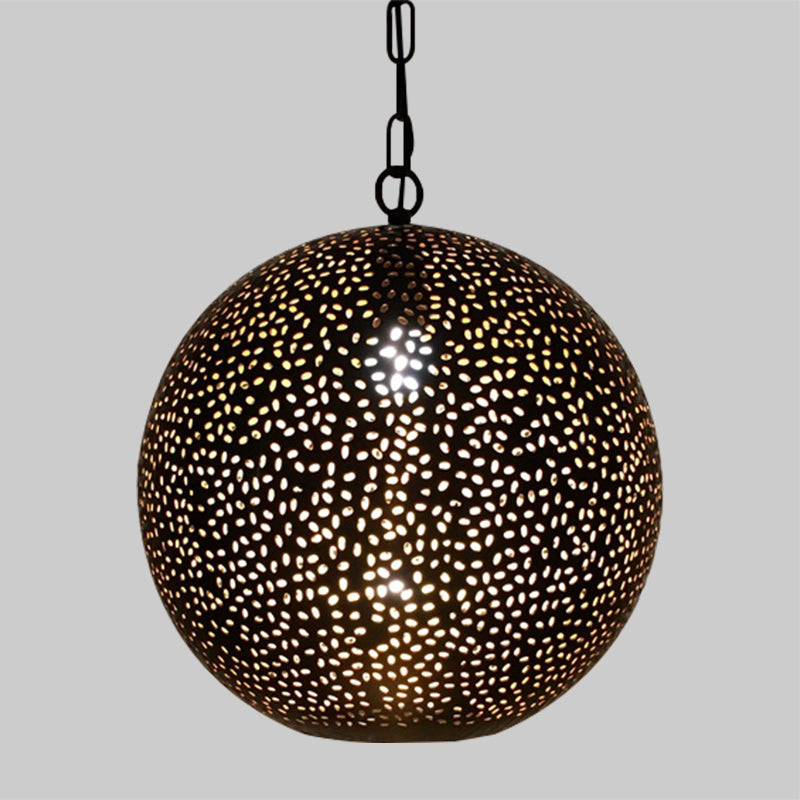 Black Ball Shade Pendant Art Deco Metallic 1-Bulb Restaurant Ceiling Light with Hollow Out Design Clearhalo 'Ceiling Lights' 'Pendant Lights' 'Pendants' Lighting' 399628