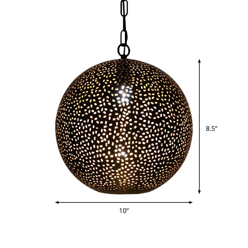 Black Ball Shade Pendant Art Deco Metallic 1-Bulb Restaurant Ceiling Light with Hollow Out Design Clearhalo 'Ceiling Lights' 'Pendant Lights' 'Pendants' Lighting' 399629