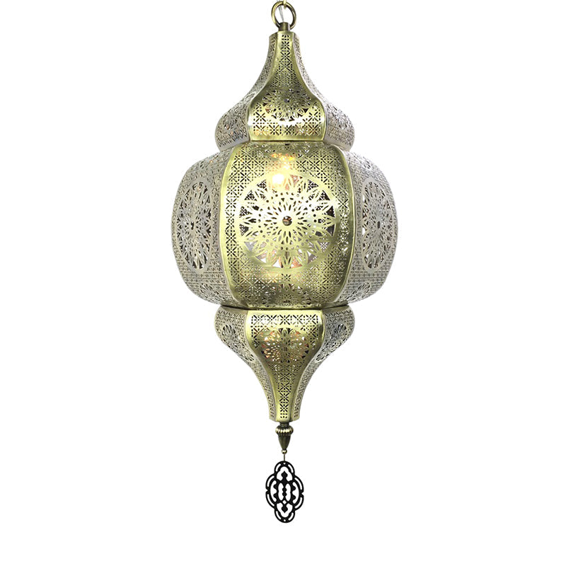 Antiqued Gourd Suspension Light 1 Head Metallic Hanging Pendant Lamp in Brass for Restaurant Clearhalo 'Ceiling Lights' 'Pendant Lights' 'Pendants' Lighting' 399649