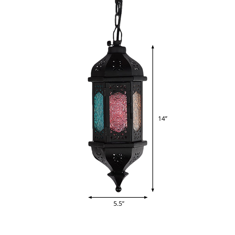 Lantern Metallic Hanging Lighting Art Deco 1 Head Living Room Pendant Lamp in Black, 5