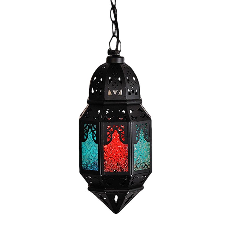 Lantern Metallic Hanging Lighting Art Deco 1 Head Living Room Pendant Lamp in Black, 5