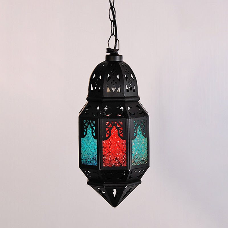 Lantern Metallic Hanging Lighting Art Deco 1 Head Living Room Pendant Lamp in Black, 5