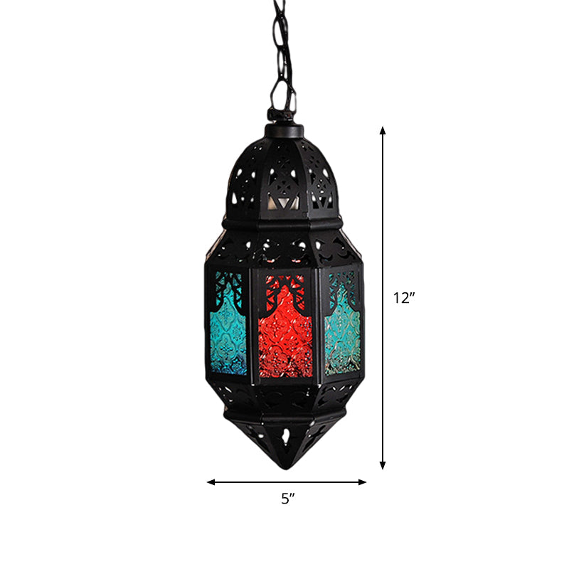 Lantern Metallic Hanging Lighting Art Deco 1 Head Living Room Pendant Lamp in Black, 5