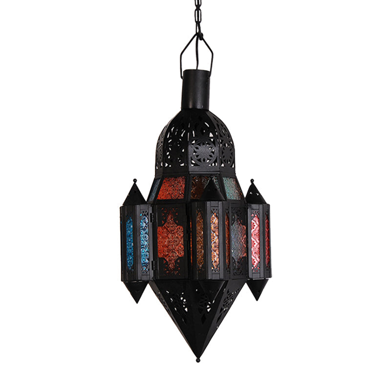 Lantern Metallic Hanging Lighting Art Deco 1 Head Living Room Pendant Lamp in Black, 5