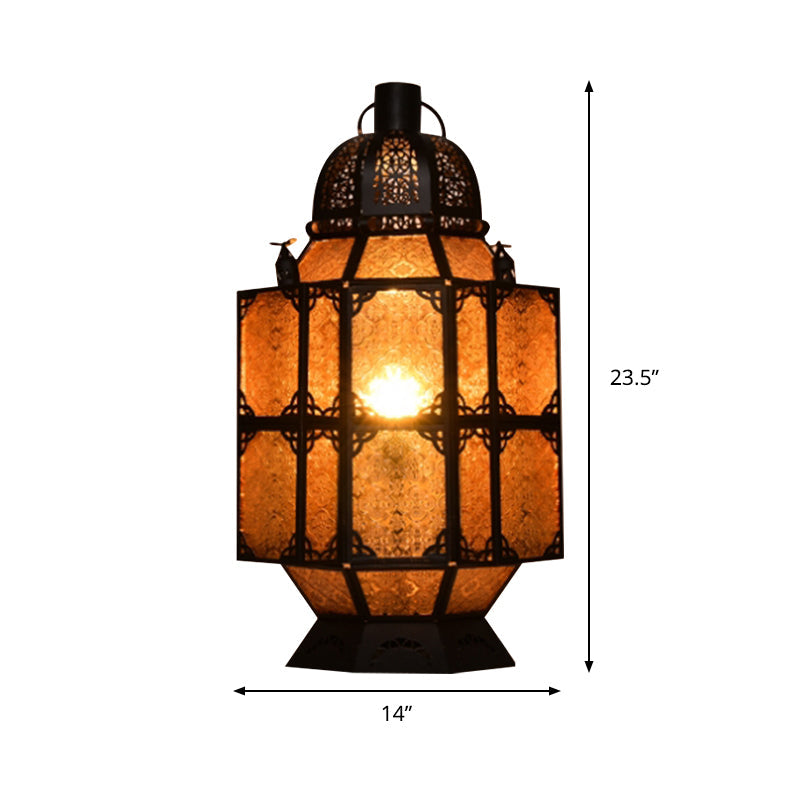 Rust 1-Bulb Task Lighting Art Deco Amber Textured Glass Lantern Nightstand Lamp for Bar Clearhalo 'Lamps' 'Table Lamps' Lighting' 399814