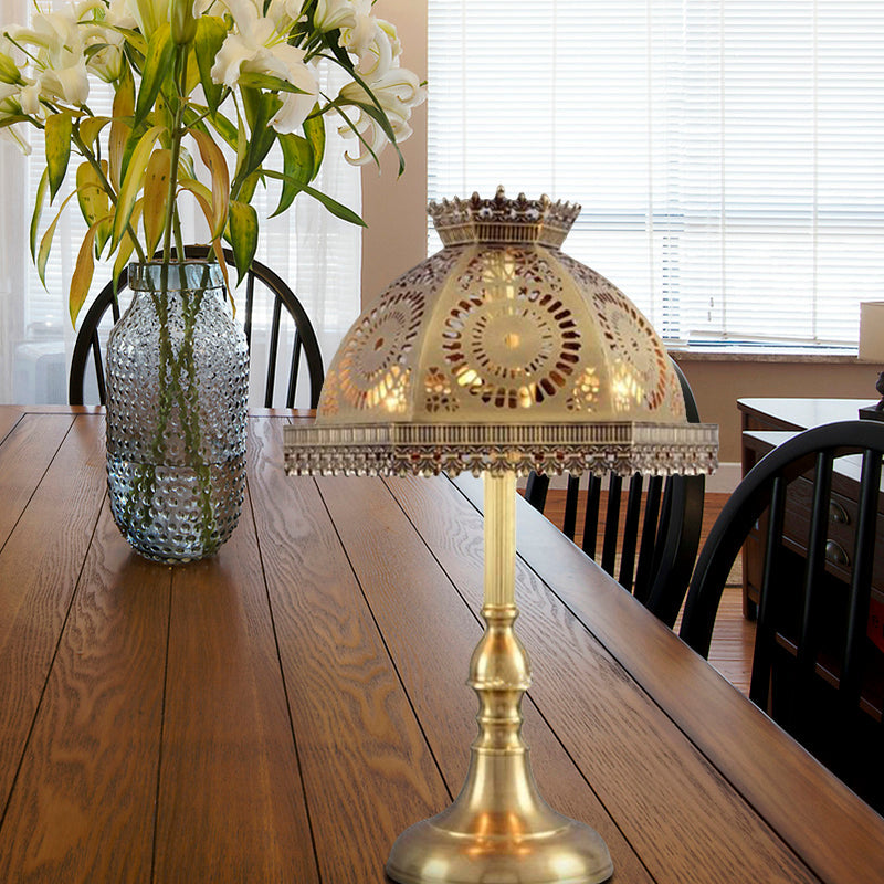 Brass Dome Table Lamp Art Deco Metallic 1 Head Living Room Nightstand Lamp with Hollowed Out Design Brass Clearhalo 'Lamps' 'Table Lamps' Lighting' 399815