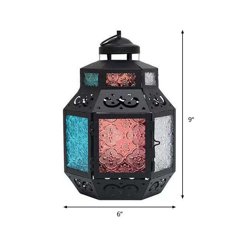 1 Light Candlestick Desk Light Turkey Style Black Metallic Night Lamp with Colorful Textured Glass Shade Clearhalo 'Lamps' 'Table Lamps' Lighting' 399824