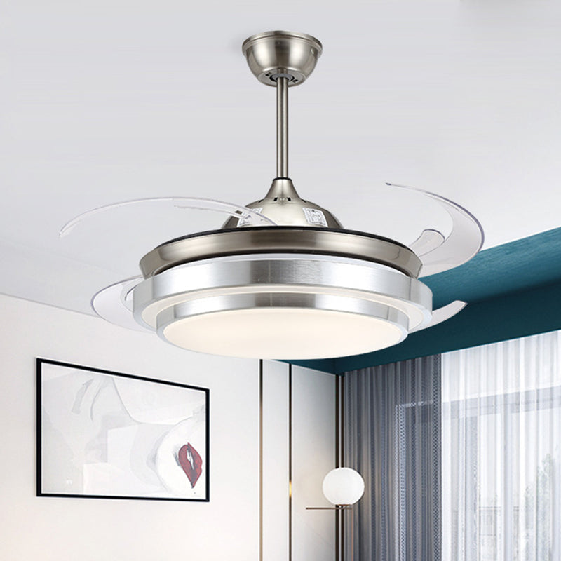 Nickel LED Pendant Fan Light Modernist Acrylic Cascaded 4 Blades Semi Flush Lamp Fixture, 48